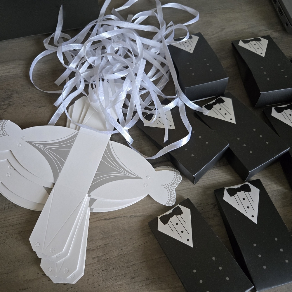 BRIDAL BRIDE & GROOM PARTY FAVORS Black Tuxedo & Wedding Dress Total Of 46 - Picture 4 of 5